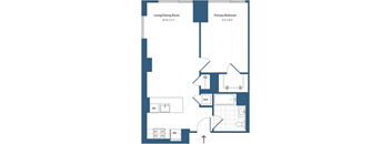 A floor plan of a living/dining room and primary bedroom.