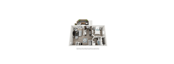 A floor plan of a house with a kitchen, living room, and two bedrooms.