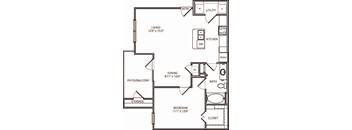 A black and white image of a floor plan for a small apartment.