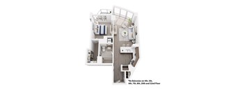 A floor plan of a boat showing the layout of the rooms.