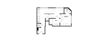 a floor plan of a unit with a bedroom and a living room