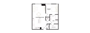 a floor plan of a unit with a bedroom and a living room