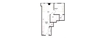 a floor plan of an apartment with a bedroom and a living room