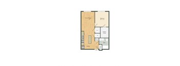 a floor plan of a 1 bedroom apartment
