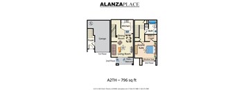 one bedroom one bathroom 796 Sq.Ft. Floor plan at Alanza Place, Phoenix, 85008