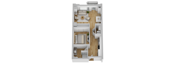 a floor plan of a house with a bedroom and a living room