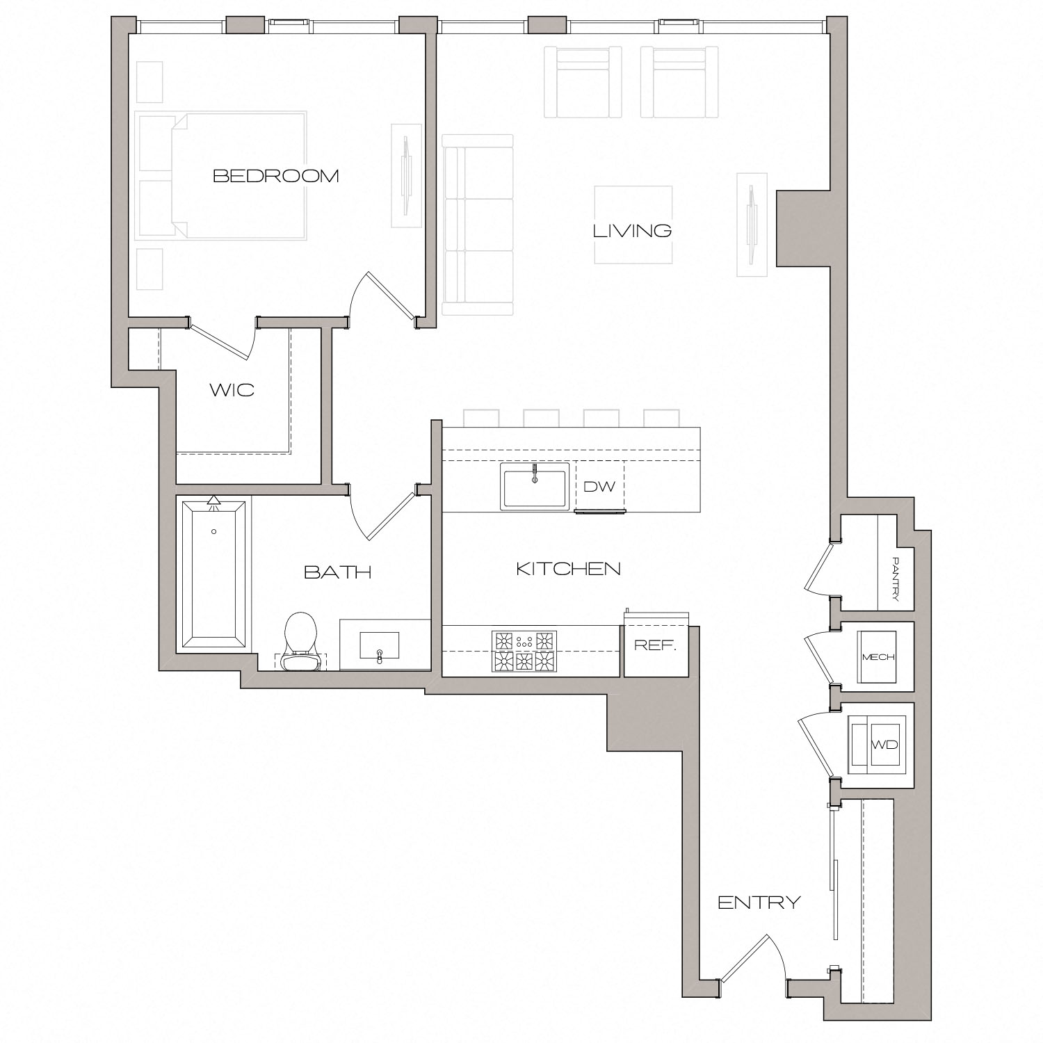 A3 Floorplan 1 Bed 1 Bath