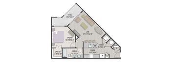 a floor plan of a home with a bedroom and a living room