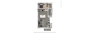 One Bedroom one bathroom floor plan A at 601 Pax, Phoenix, AZ