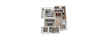 a 3d drawing of a bedroom with a living room