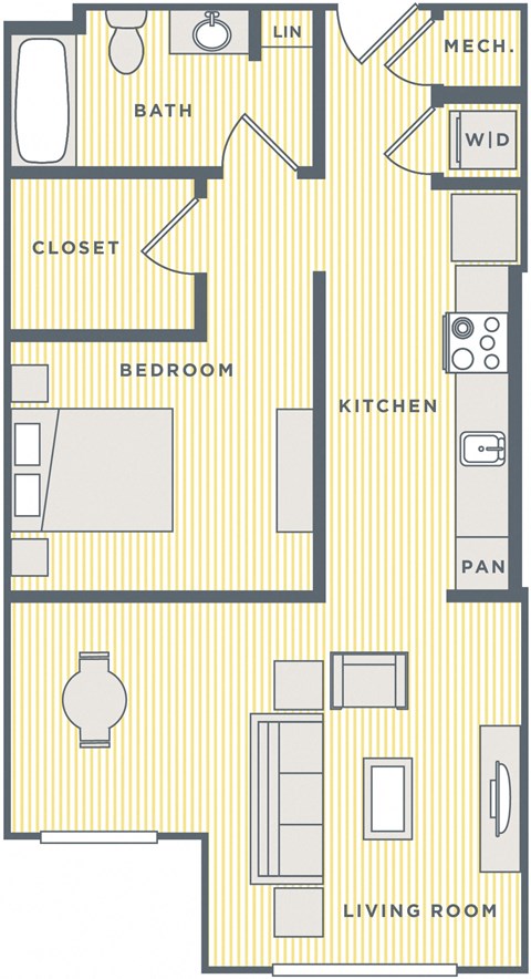 a floor plan of a bedroom apartment with a kitchen and a living room