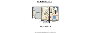 one bedroom one bathroom 829 Sq.Ft. C Floor plan at Alanza Place, Phoenix, Arizona