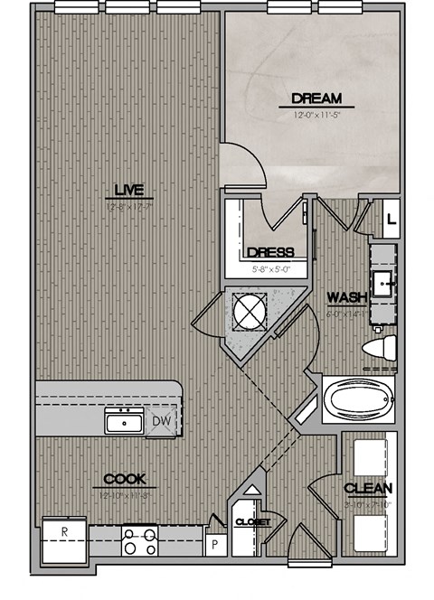 A3 909 sf Floor Plan