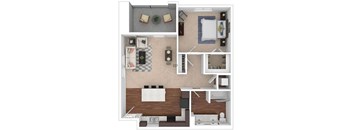 A floor plan of a house with a kitchen, living room, and two bedrooms.