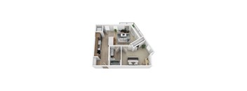 a 3d rendering of a bedroom floor plan with an open