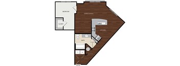 the?? floor plan of a studio apartment with a staggered floor