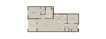 a floor plan of a studio apartment with a bedroom and a living room
