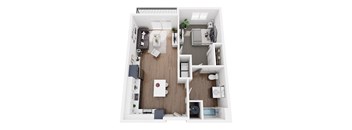 a 1 bedroom floor plan with a bathroom and a living room