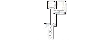 a floor plan of a bedroom floor plan with an open concept bedroom and living room