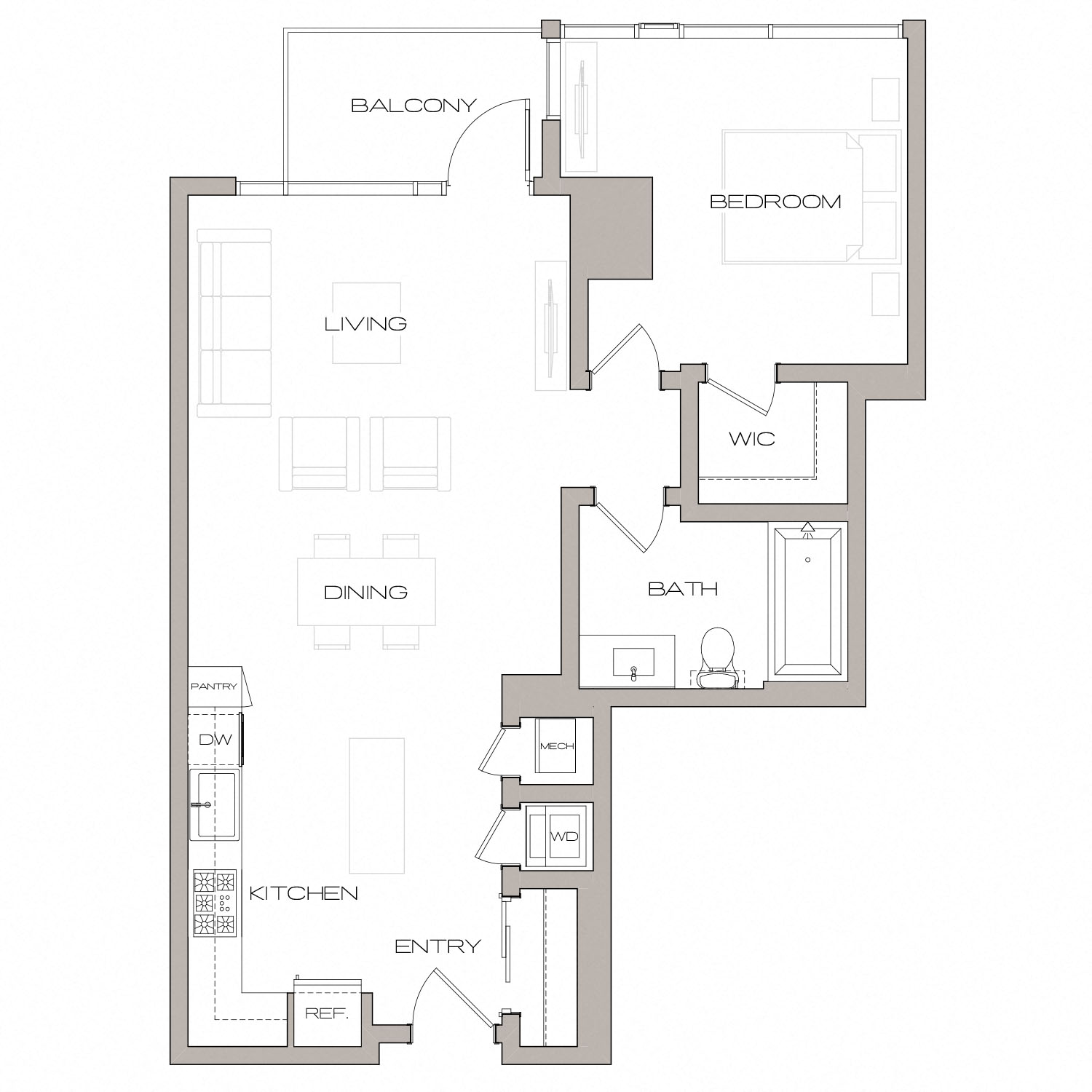 A4A Floorplan 1 Bed 1 Bath