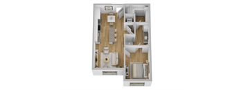 a floor plan of a house with a bedroom and a living room