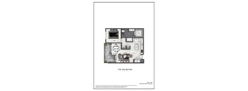 A floor plan of a one bedroom apartment in The Galveston.