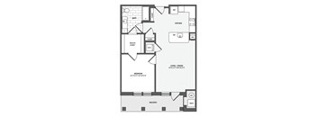 A floor plan of a house with a living room, dining room, kitchen, and bathroom.