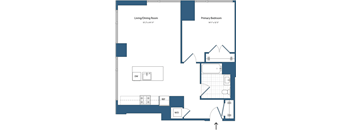 A floor plan of a living/dining room and primary bedroom with dimensions.
