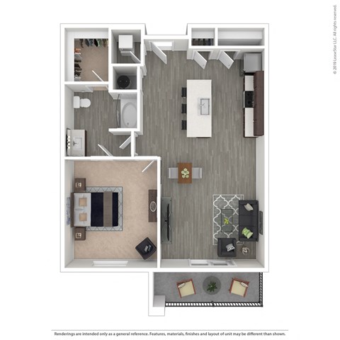  One Bedroom one bathroom floor plan Cat 601 Pax, Phoenix, Arizona