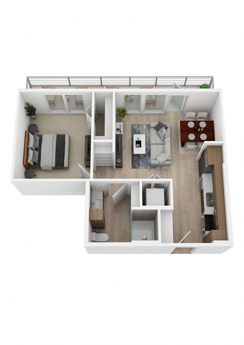 a 3d floor plan of a house with a bedroom and living room