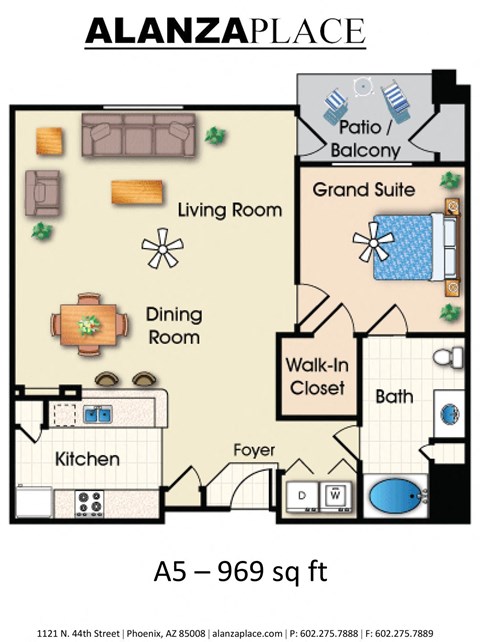 one bedroom one bathroom 969 Sq.Ft. E at Alanza Place, Arizona