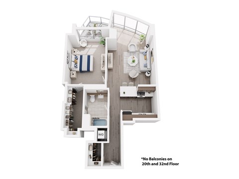 A diagram of a house layout with a note that there are no balconies on the 20th and 32nd floors.