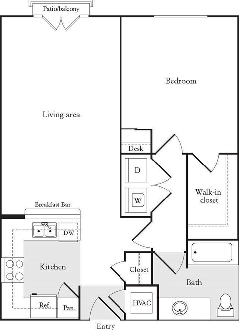 A floor plan of a home showing a living area, kitchen, and bedroom.
