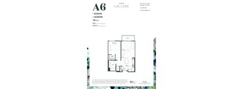 A6 Gallery floor plan shows a bedroom, bathroom, living room, and kitchen.