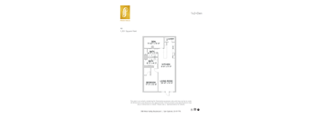 A drawing of a floor plan for a 1x2+Den apartment.