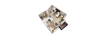 A6 - 3D floor plan - 941 SQFT