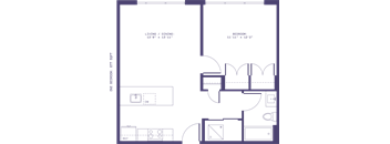A floor plan of a house with two bedrooms and a living area.