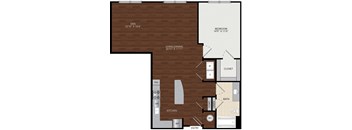 a floor plan of a studio apartment with a bedroom and a living room