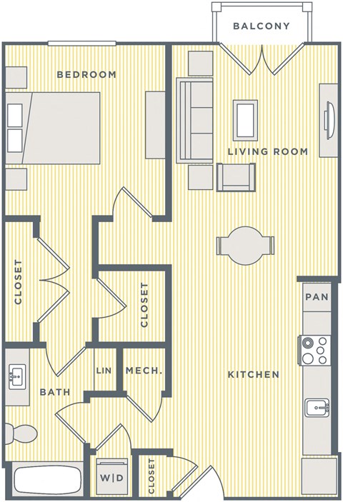 a floor plan of a bedroom apartment with a kitchen and a living room