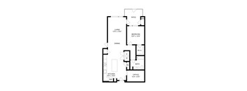 A black and white floor plan of a house with a living room, dining room, kitchen, bathroom, bedroom, office, and patio.