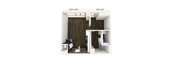 the closet in this small apartment is very small and has a wood accent wall
