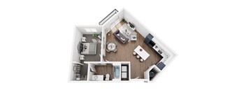 a 1 bedroom floor plan with a bathroom and a living room
