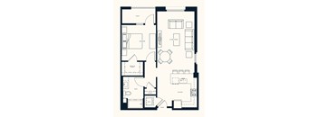 A black and white floor plan of a house with a living room, kitchen, bathroom, and bedrooms.
