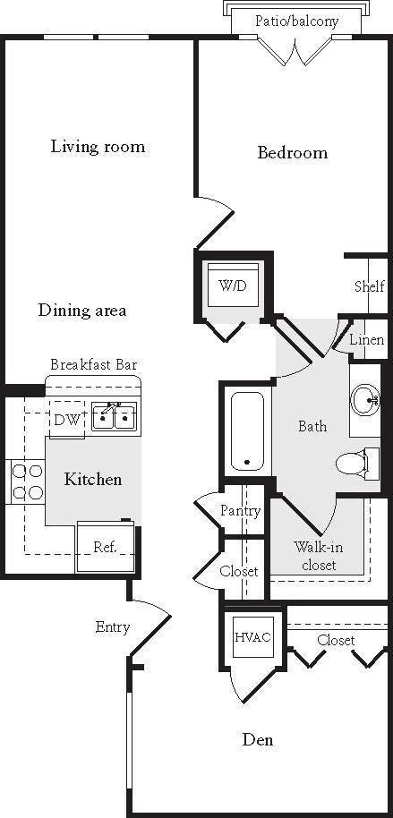 A floor plan of a house with a living room, dining area, kitchen, and bedrooms.