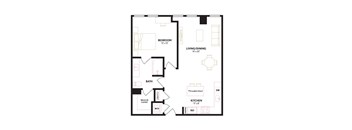a floor plan of a unit with a bedroom and living room