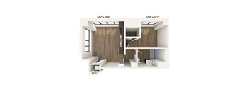 the interior of a room with a staircase