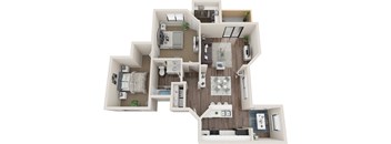 a 3d floor plan of a house with a bedroom and a kitchen