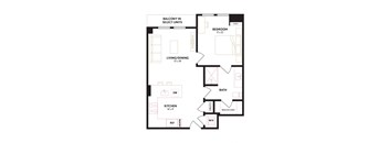 a floor plan of a unit with a bedroom and a living room