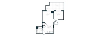 A floor plan of a house with a living/dining room, two bedrooms, a terrace, and a WC.