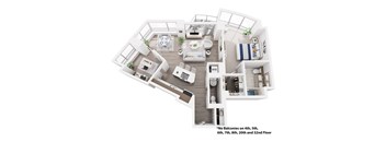 A white floor plan of an apartment with no balconies on the 4th, 5th, 6th, 7th, 8th, 20th, and 32nd floors.